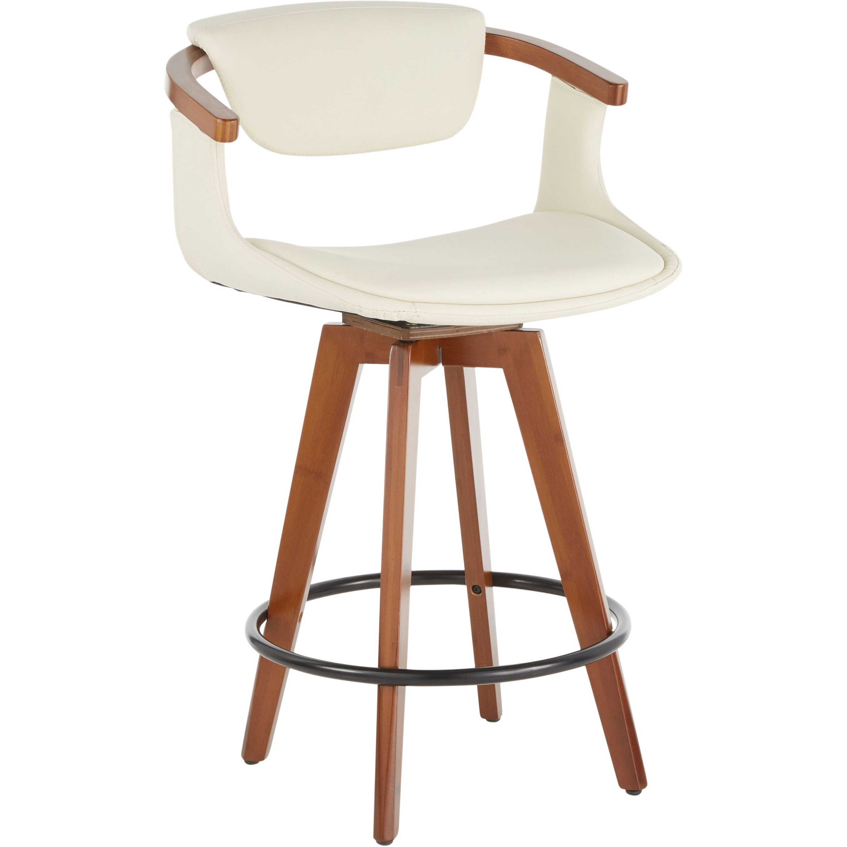 Oracle Mid-Century Modern Counter Stool In Walnut Bamboo And Cream Faux Leather By Lumisource