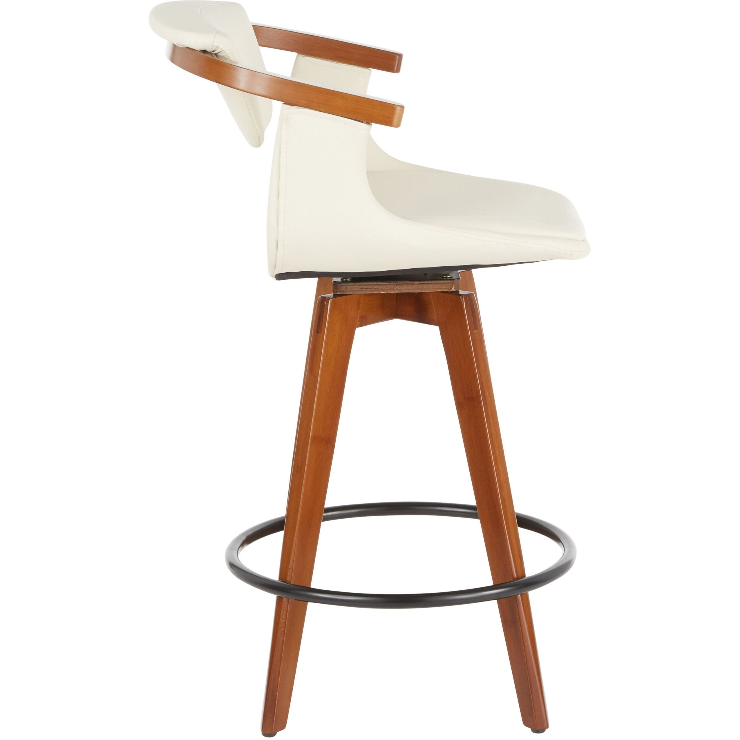 Oracle Mid-Century Modern Counter Stool In Walnut Bamboo And Cream Faux Leather By Lumisource