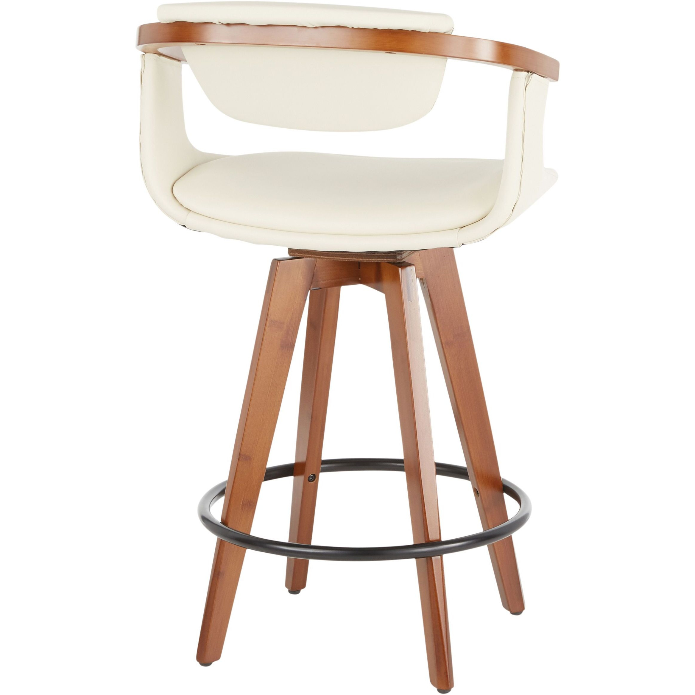 Oracle Mid-Century Modern Counter Stool In Walnut Bamboo And Cream Faux Leather By Lumisource