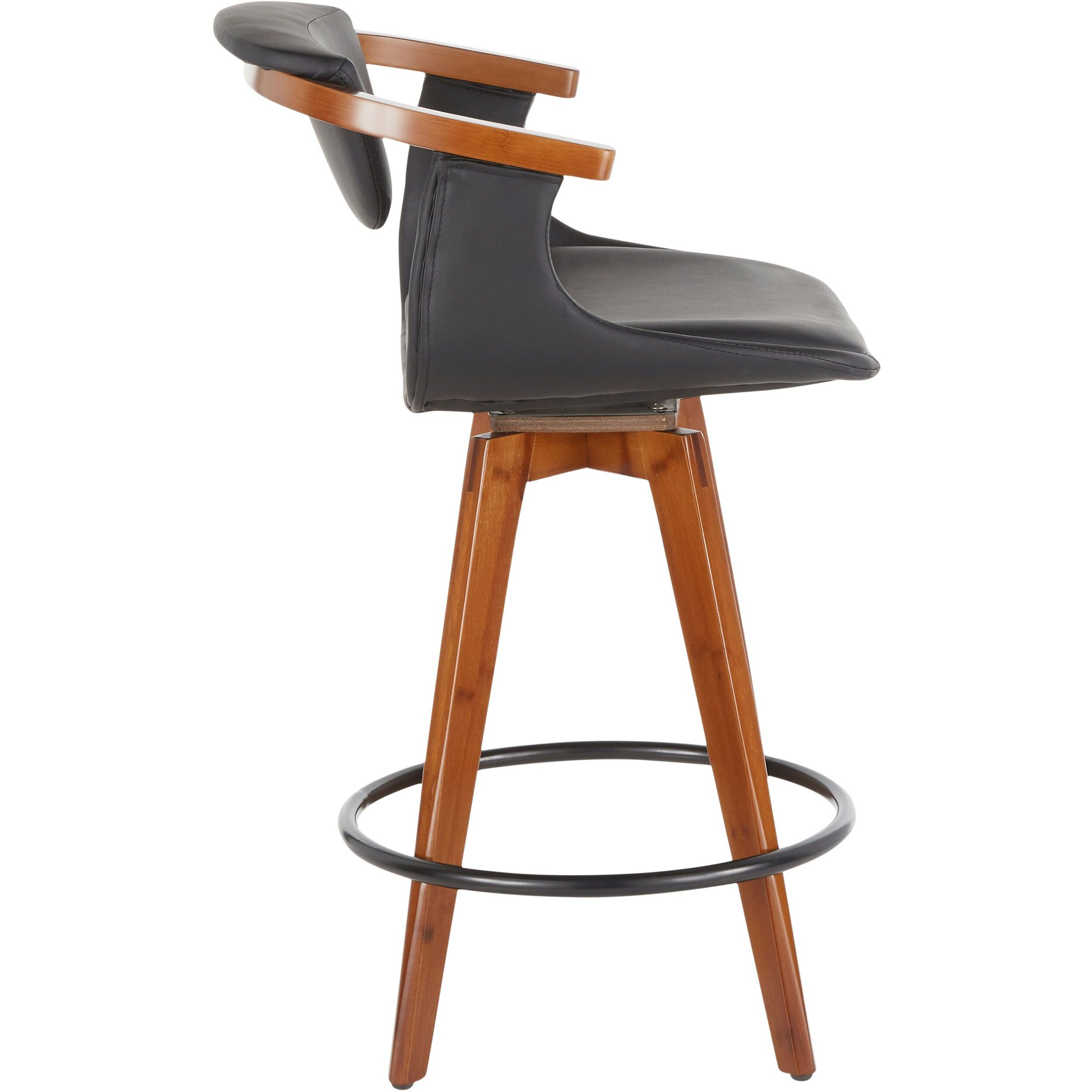 Oracle Mid-Century Modern Counter Stool In Walnut Bamboo And Black Faux Leather By Lumisource