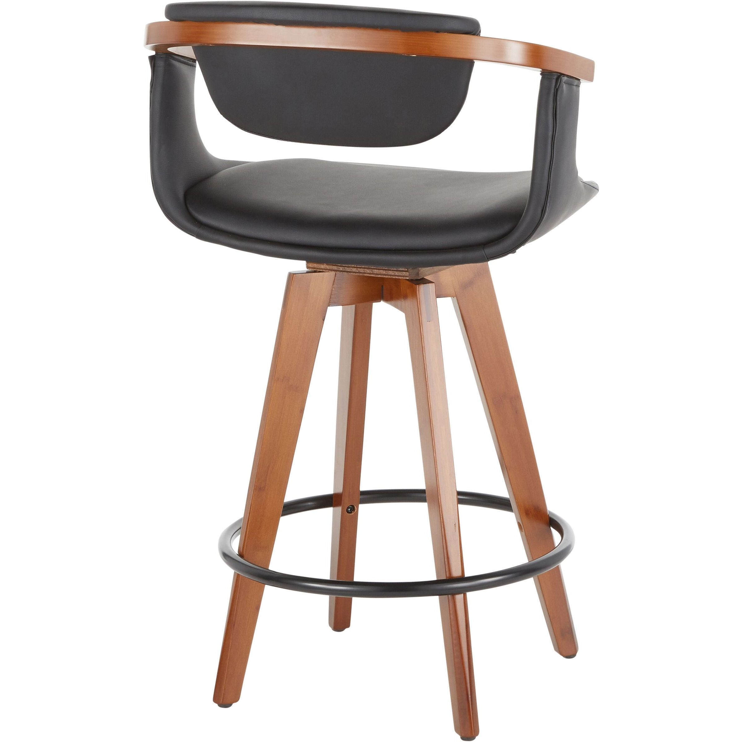 Oracle Mid-Century Modern Counter Stool In Walnut Bamboo And Black Faux Leather By Lumisource