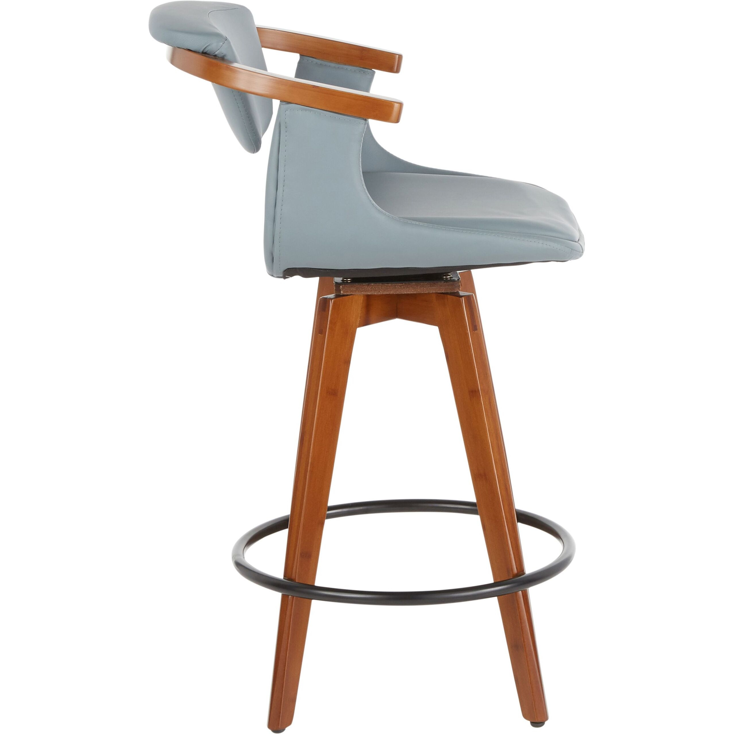 Oracle Mid-Century Modern Counter Stool In Walnut Bamboo And Grey Faux Leather By Lumisource