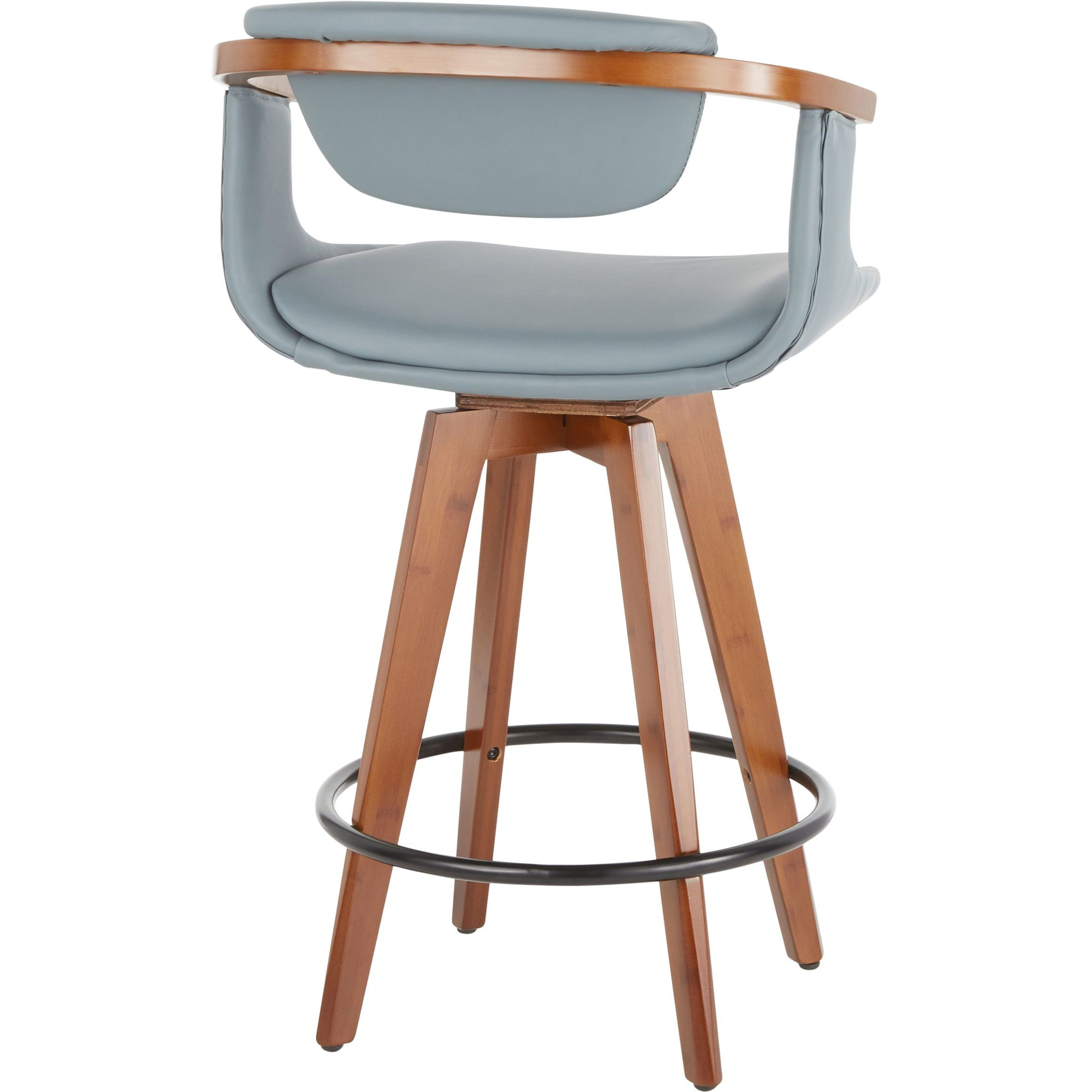 Oracle Mid-Century Modern Counter Stool In Walnut Bamboo And Grey Faux Leather By Lumisource