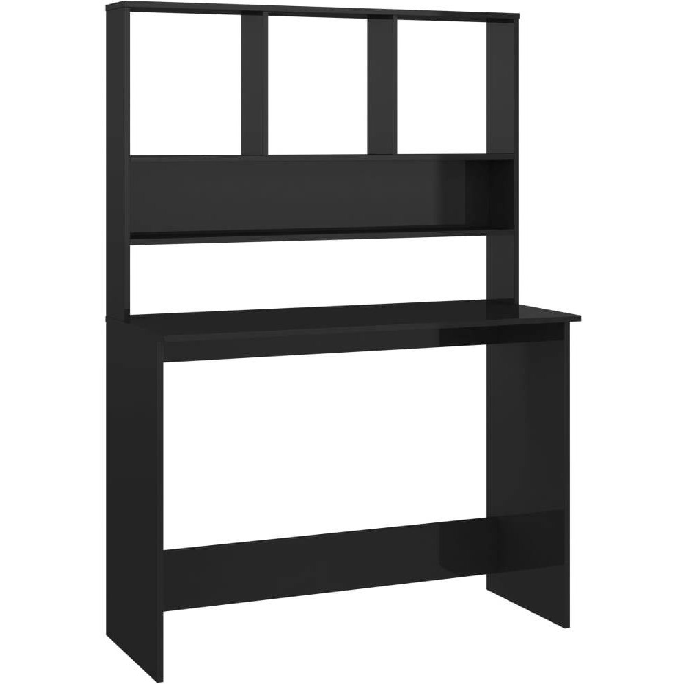 Vidaxl Desk With Shelves High Gloss Black 43.3"" X 17.7"" X 61.8"" Engineered Wood