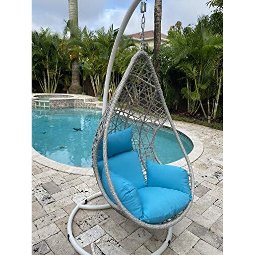 Whiteline Modern Living Eg1684-Wht/Blu Bravo Patio Egg Chair  Wicker Frame Cushion  White/Blue