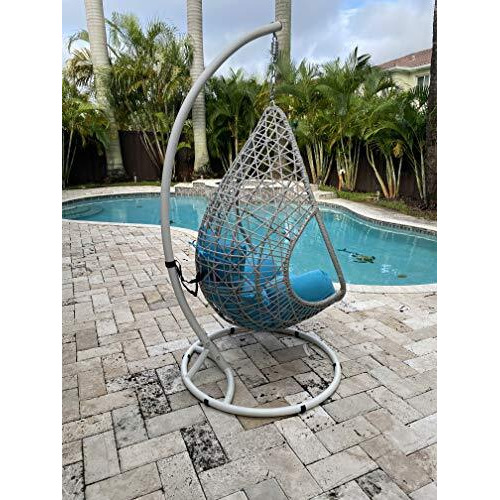 Whiteline Modern Living Eg1684-Wht/Blu Bravo Patio Egg Chair  Wicker Frame Cushion  White/Blue