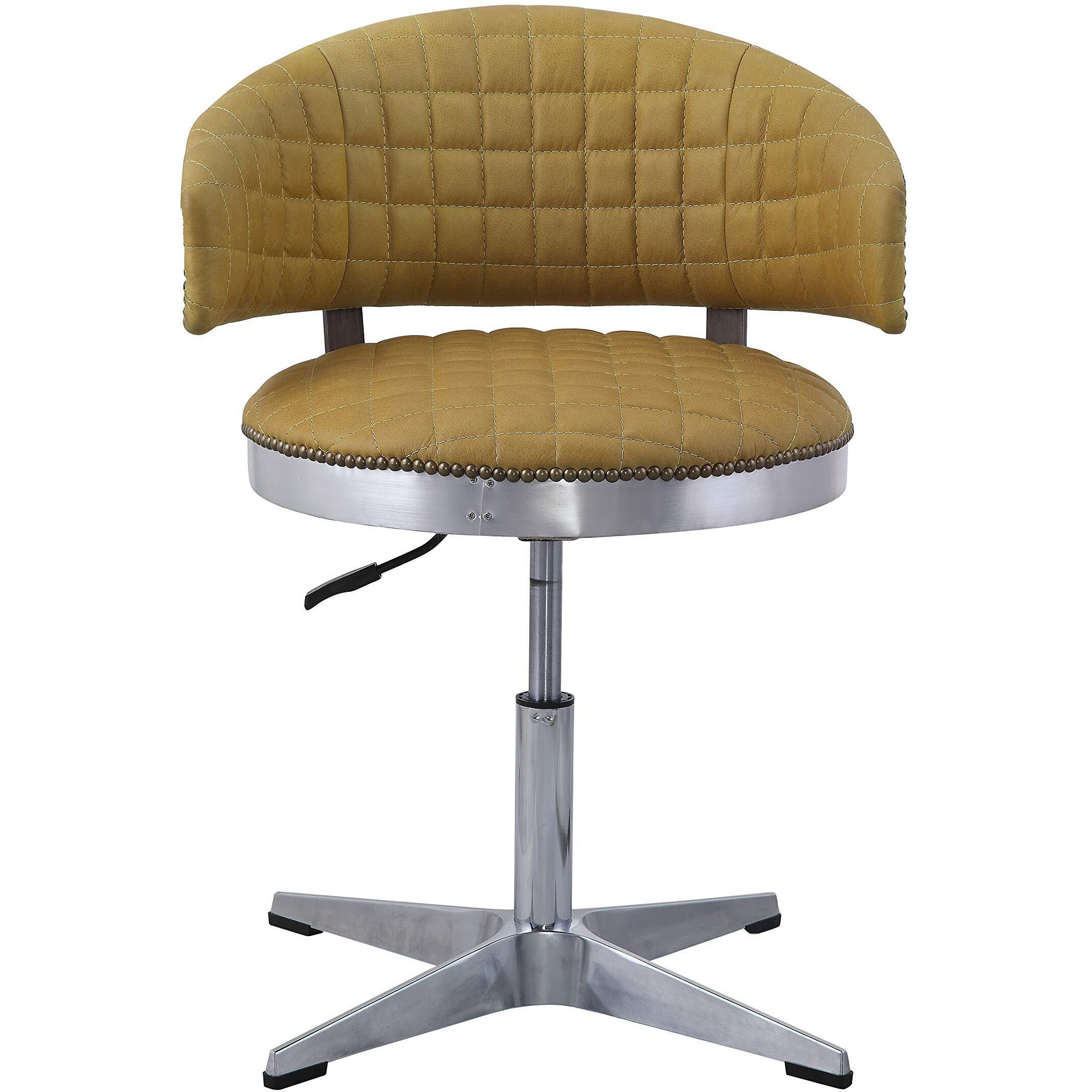 Acme Brancaster Adjustable Chair In Turmeric Top Grain Leather And Chrome