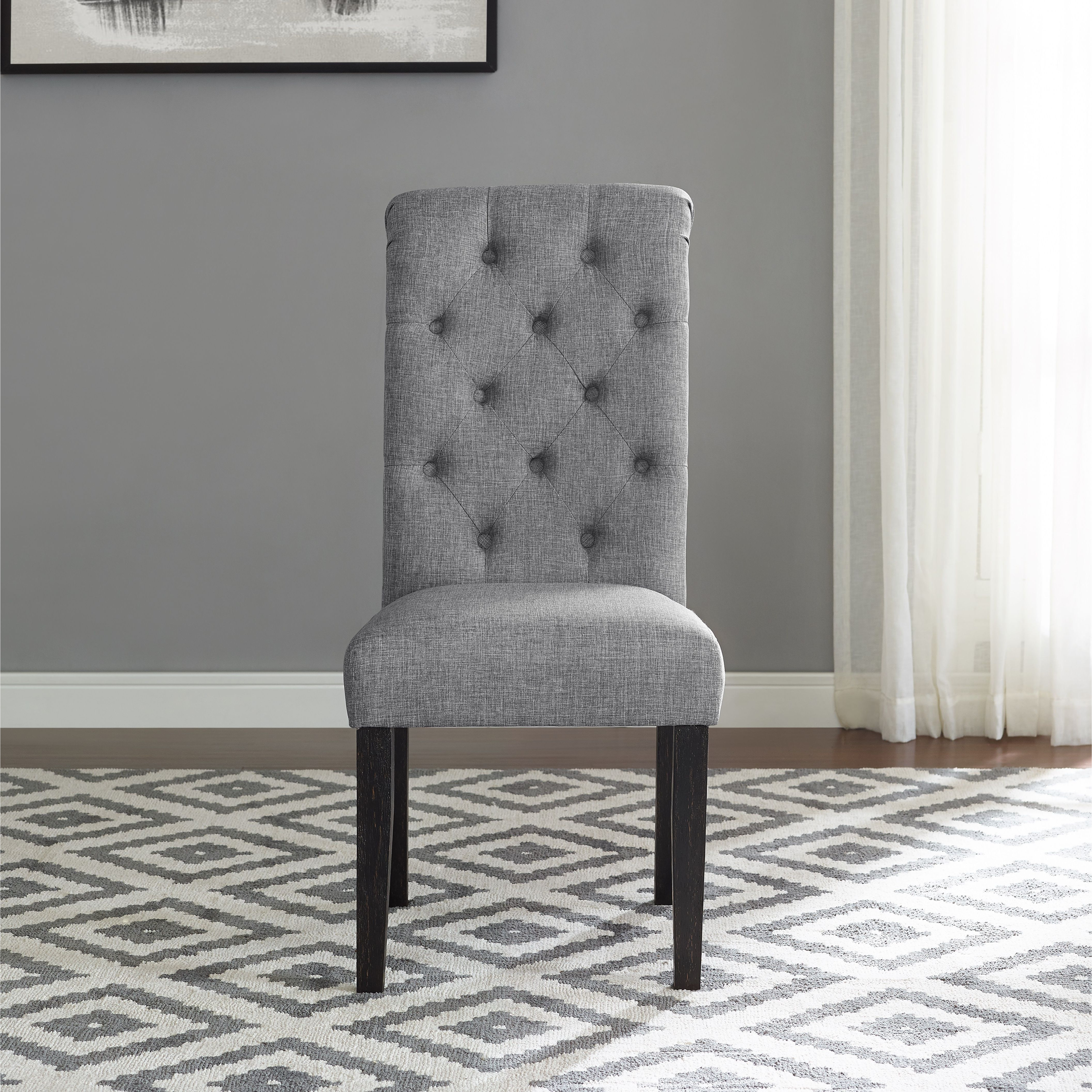 Leviton Solid Wood Tufted Asons Dining Chair  Set Of 2  Grey