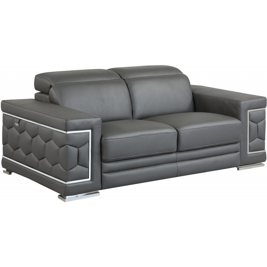 71"" Sturdy Dark Gray Leather Loveseat