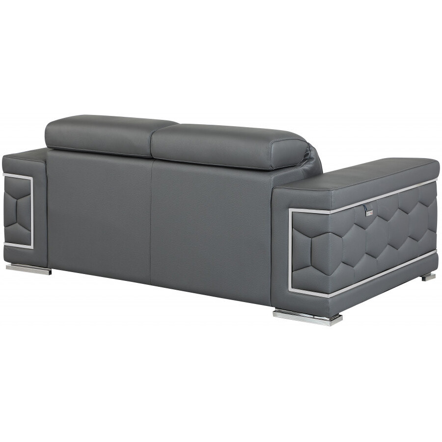 71"" Sturdy Dark Gray Leather Loveseat