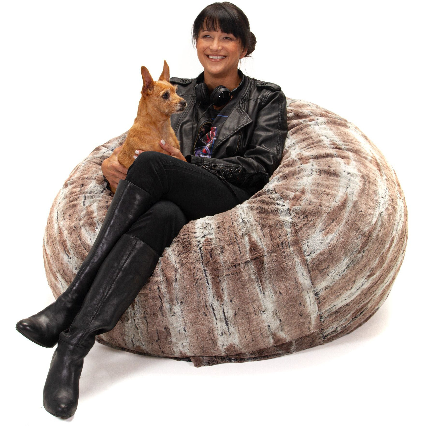 Jaxx Saxx 4 Ft Plush Round Bean Bag - Premium Luxe Faux Fur  Mountain Fox