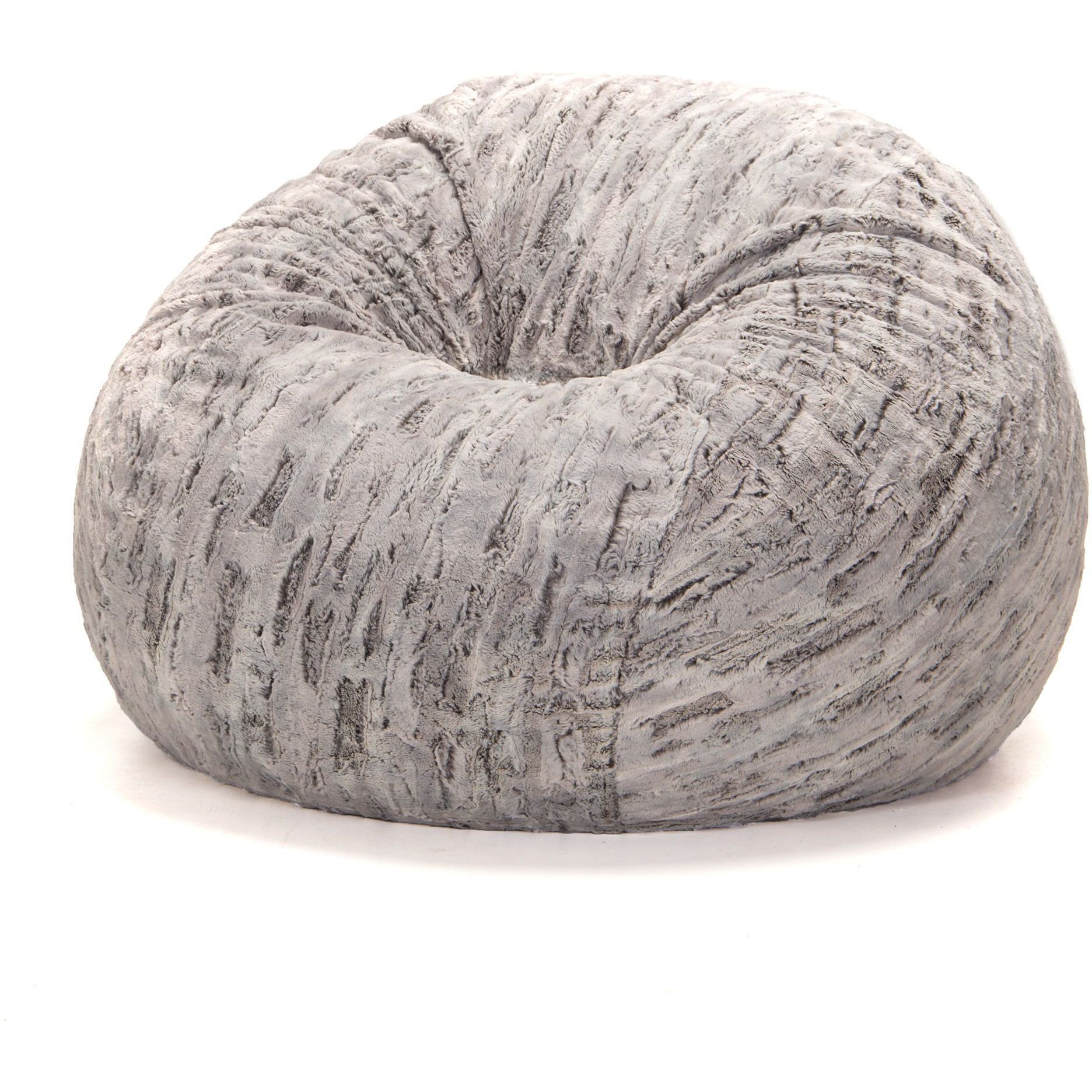 Jaxx Saxx 4 Ft Plush Round Bean Bag - Premium Luxe Faux Fur  Silver Fox