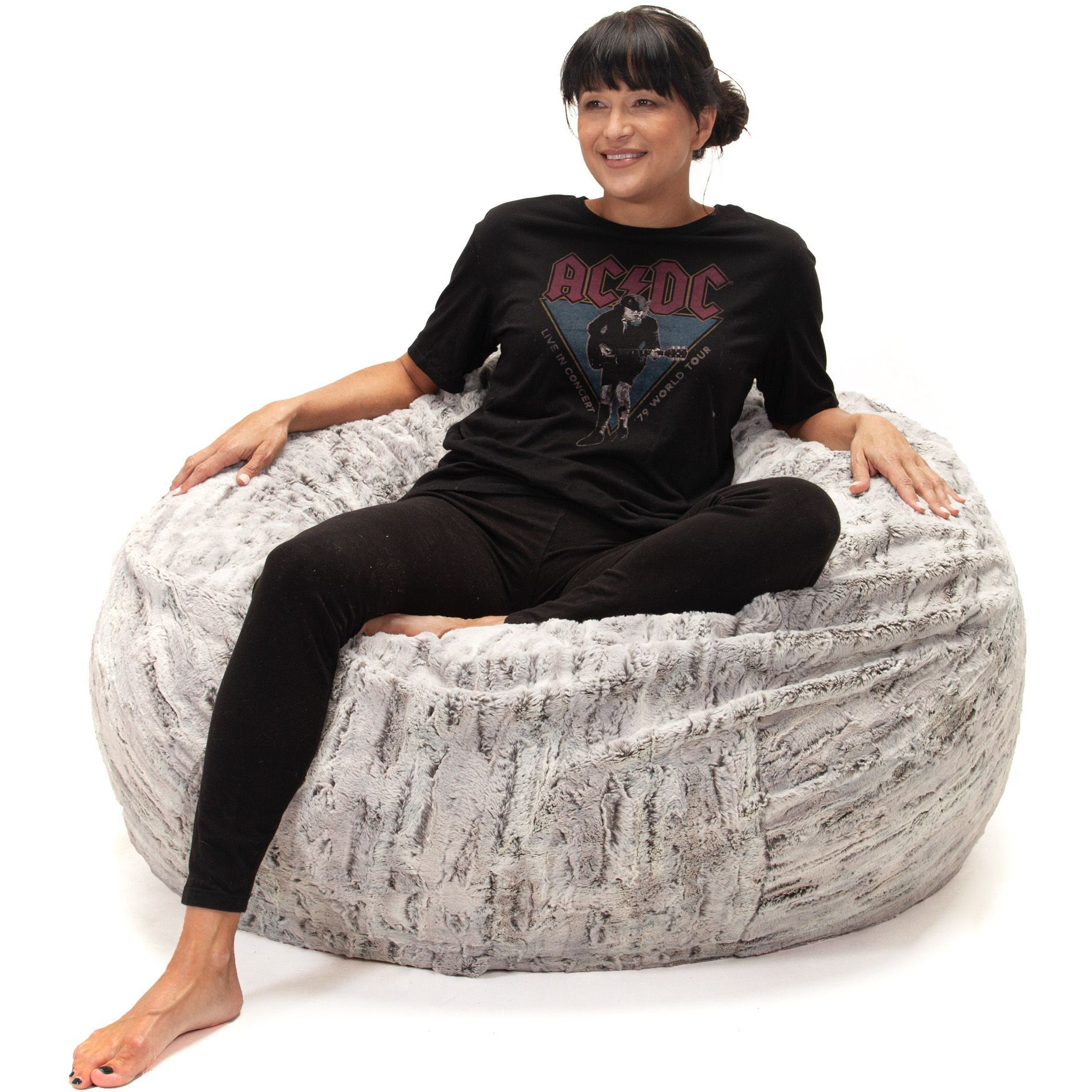 Jaxx Saxx 4 Ft Plush Round Bean Bag - Premium Luxe Faux Fur  Silver Fox