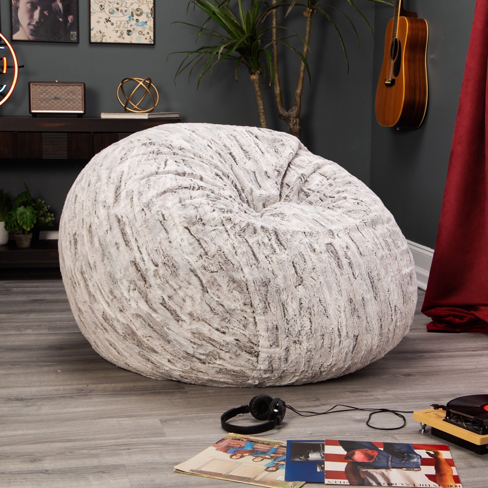 Jaxx Saxx 4 Ft Plush Round Bean Bag - Premium Luxe Faux Fur  Silver Fox