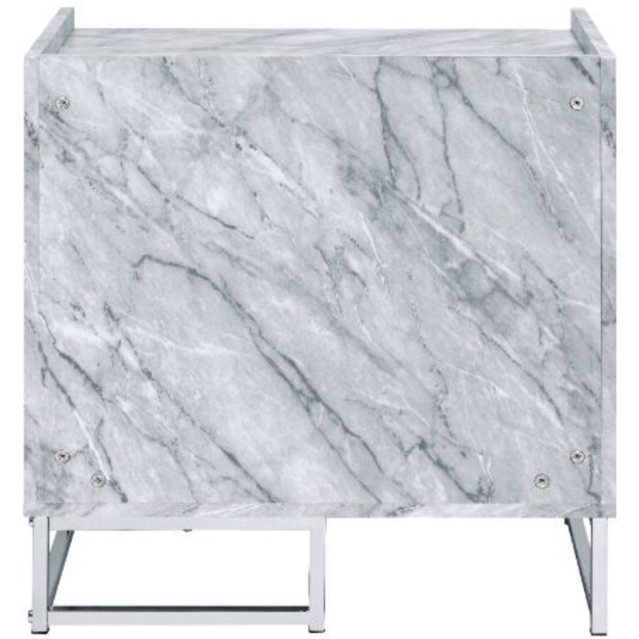 Accent Table  White Printed Faux Marble & Chrome Finish 97865