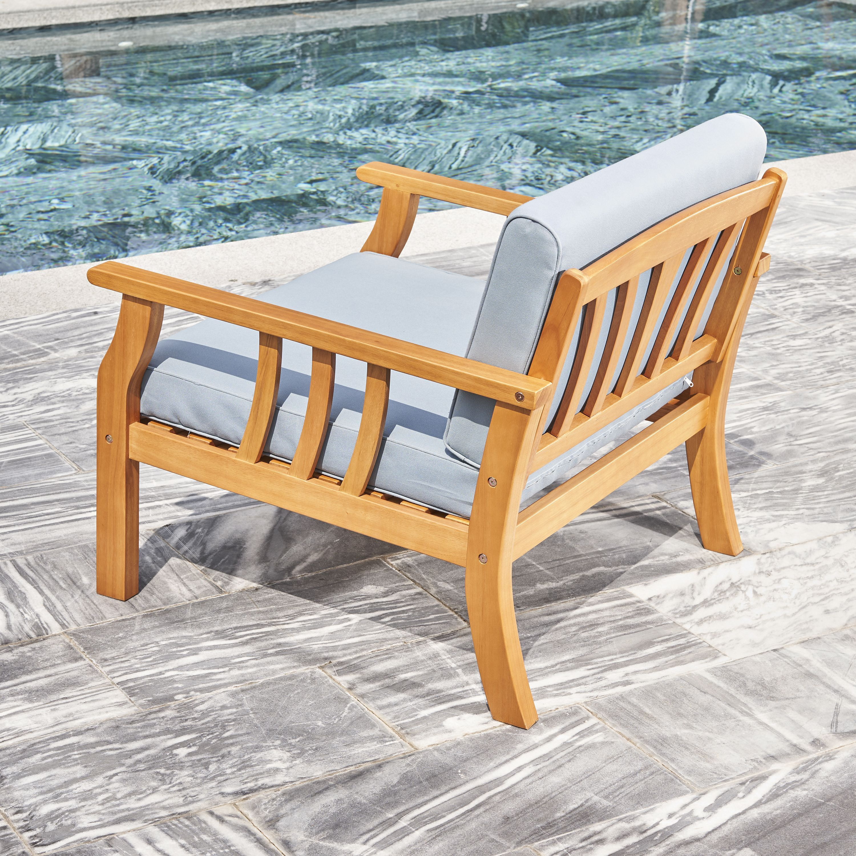 Kapalua Honey Nautical Curve Eucalyptus Wooden Outdoor Sofa Chair With Cushion(D0102H7Jyr2)