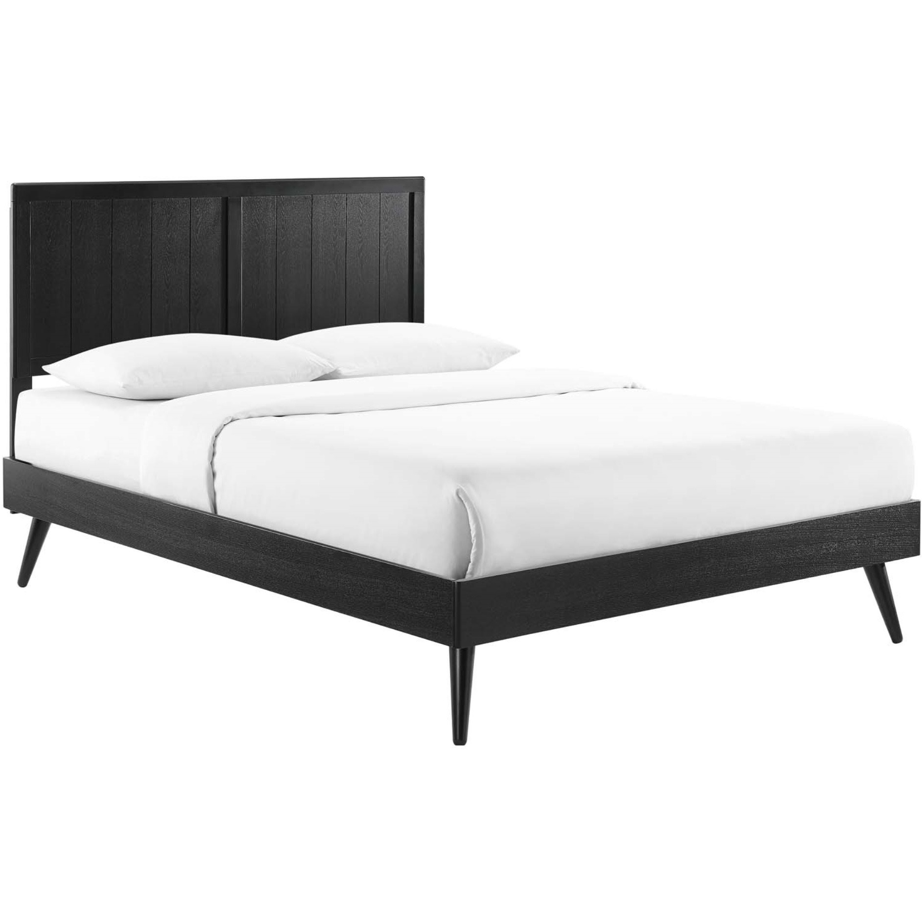 Alana Wood Queen Platform Bed - Retro Charm  Natural Beauty  Durable Construction  No Box Spring Needed - Black