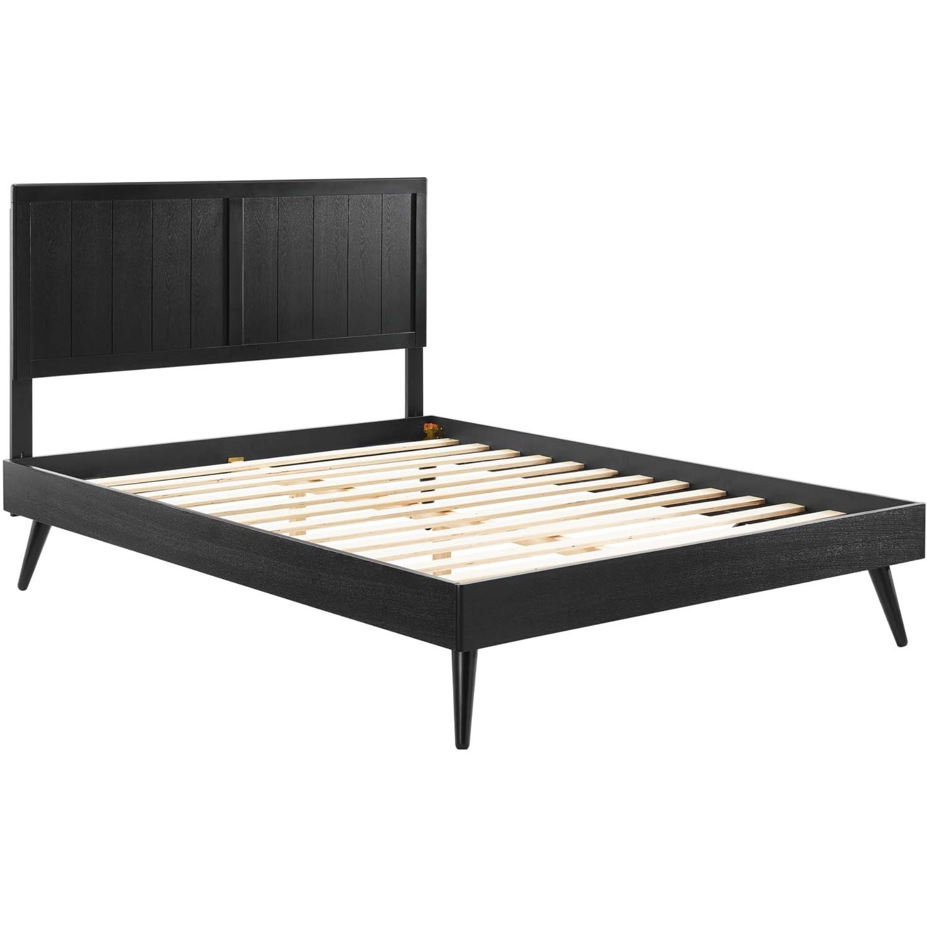 Alana Wood Queen Platform Bed - Retro Charm  Natural Beauty  Durable Construction  No Box Spring Needed - Black