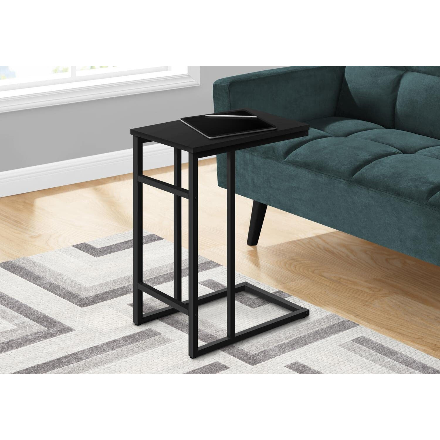 Accent Table  C-Shaped  End  Side  Snack  Living Room  Bedroom  Metal  Laminate  Black  Contemporary  Modern