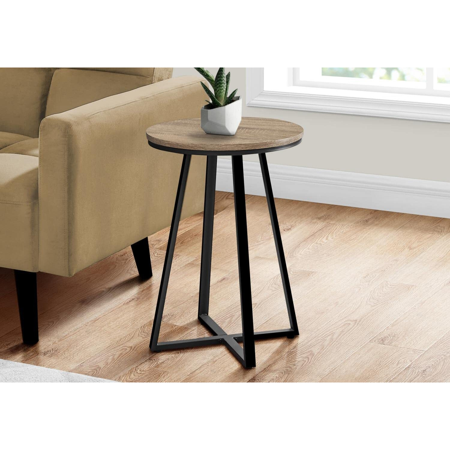 Accent Table  Side  Round  End  Nightstand  Lamp  Living Room  Bedroom  Metal  Laminate  Brown  Black  Contemporary  Modern