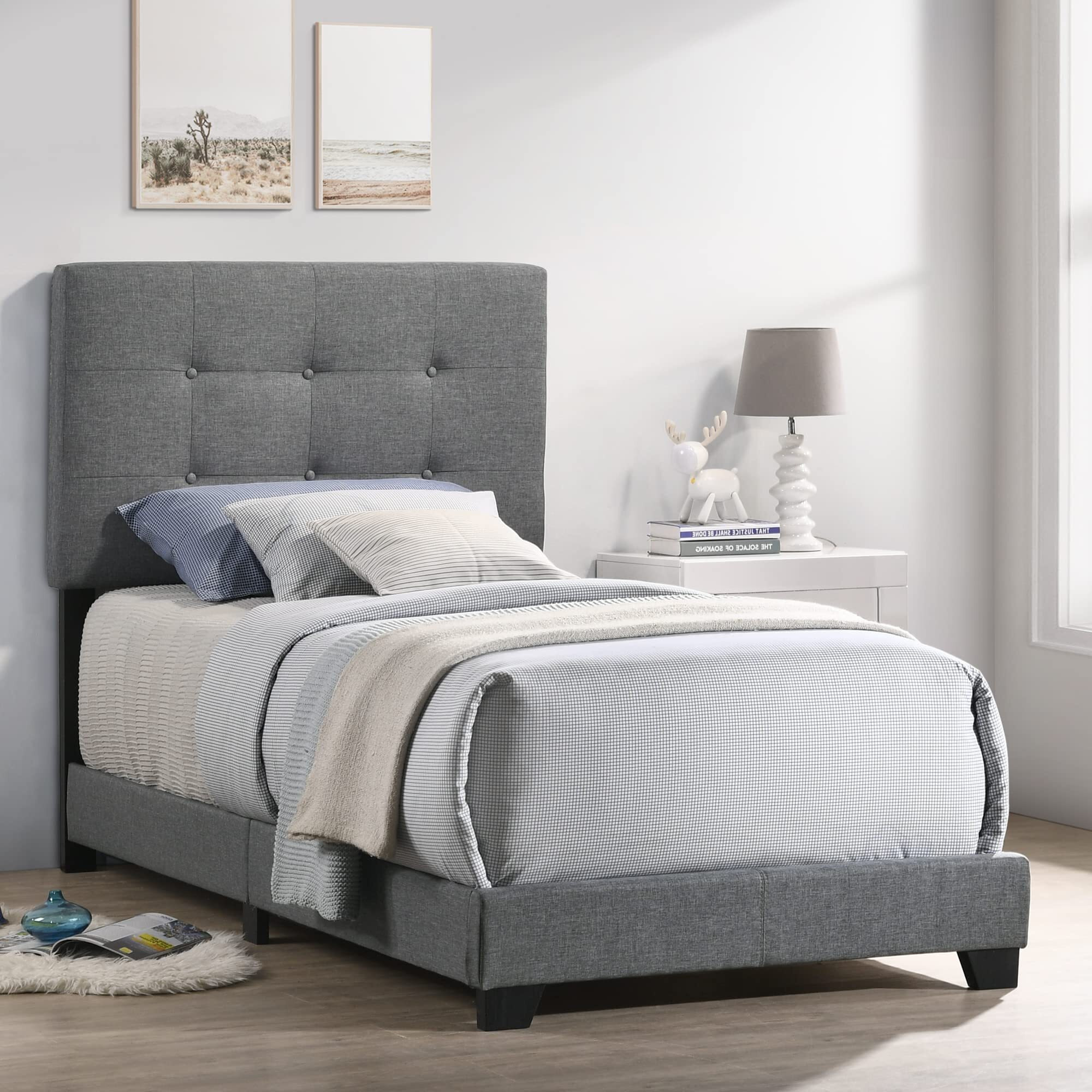 Addyson Twin Uph Bed In Addyson Gunmetal Fabric