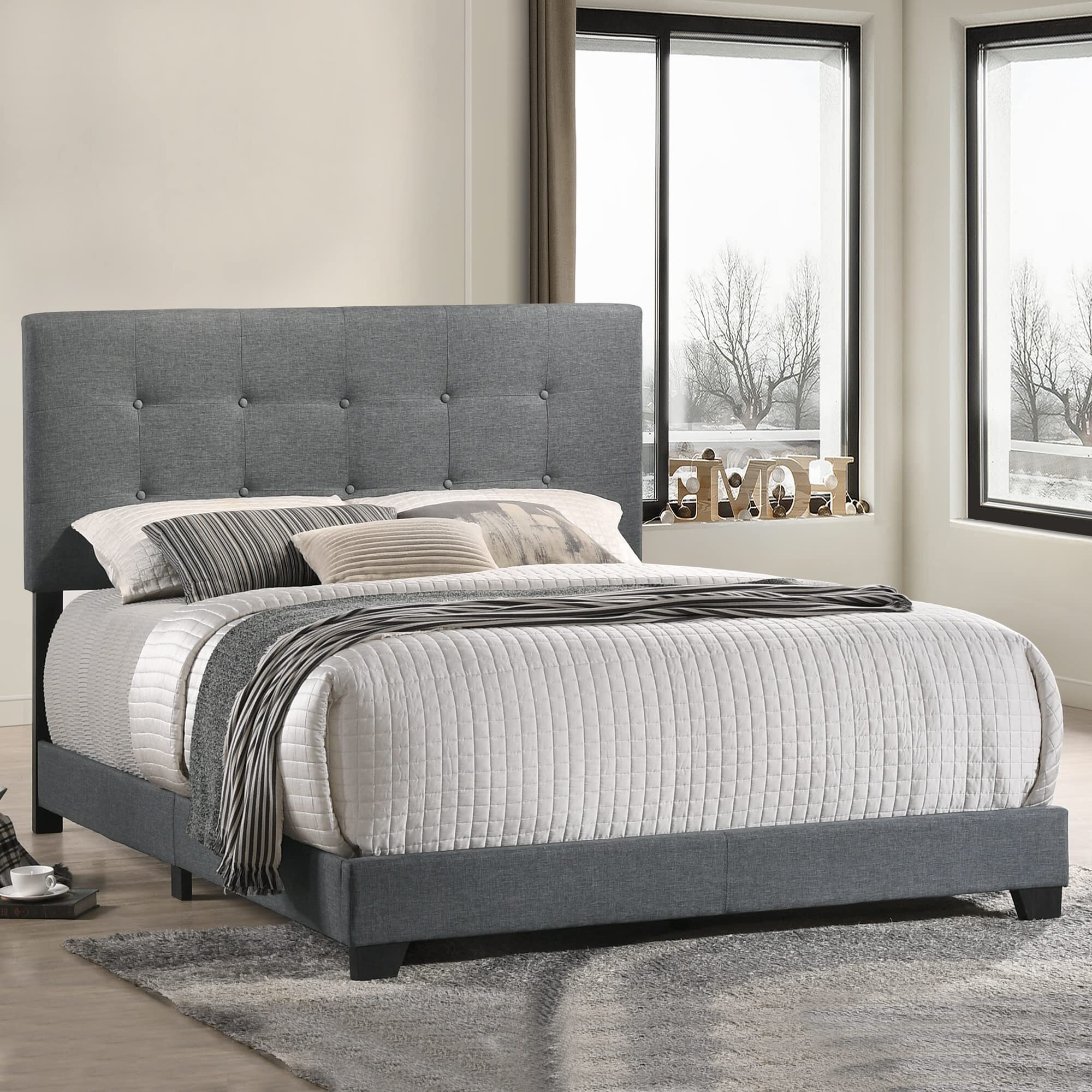 Addyson Queen Uph Bed In Addyson Gunmetal Fabric