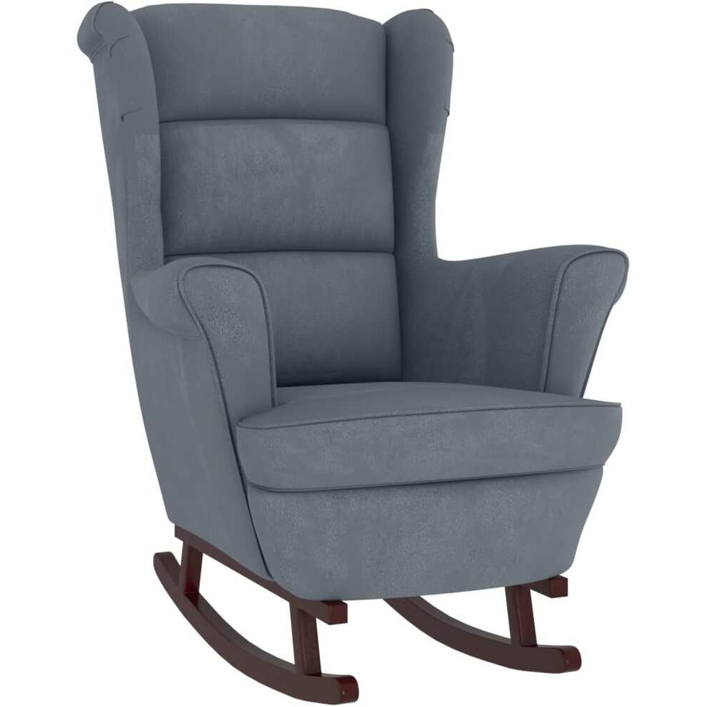 Rocking Chair With Solid Wood Rubber Legs Dark Gray Velvet