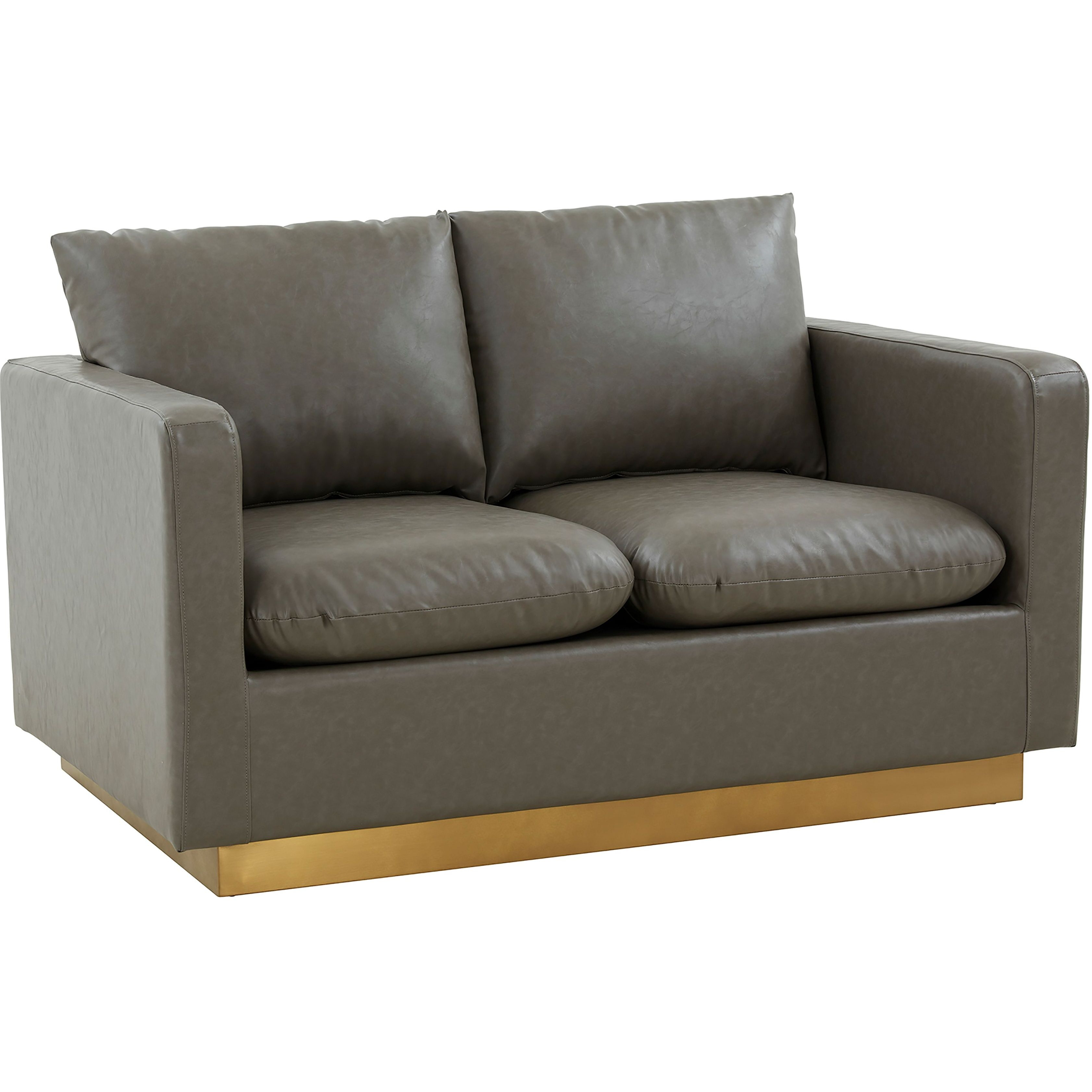 Leisuremod Nervo Modern Mid-Century Upholstered Leather Loveseat With Gold Frame