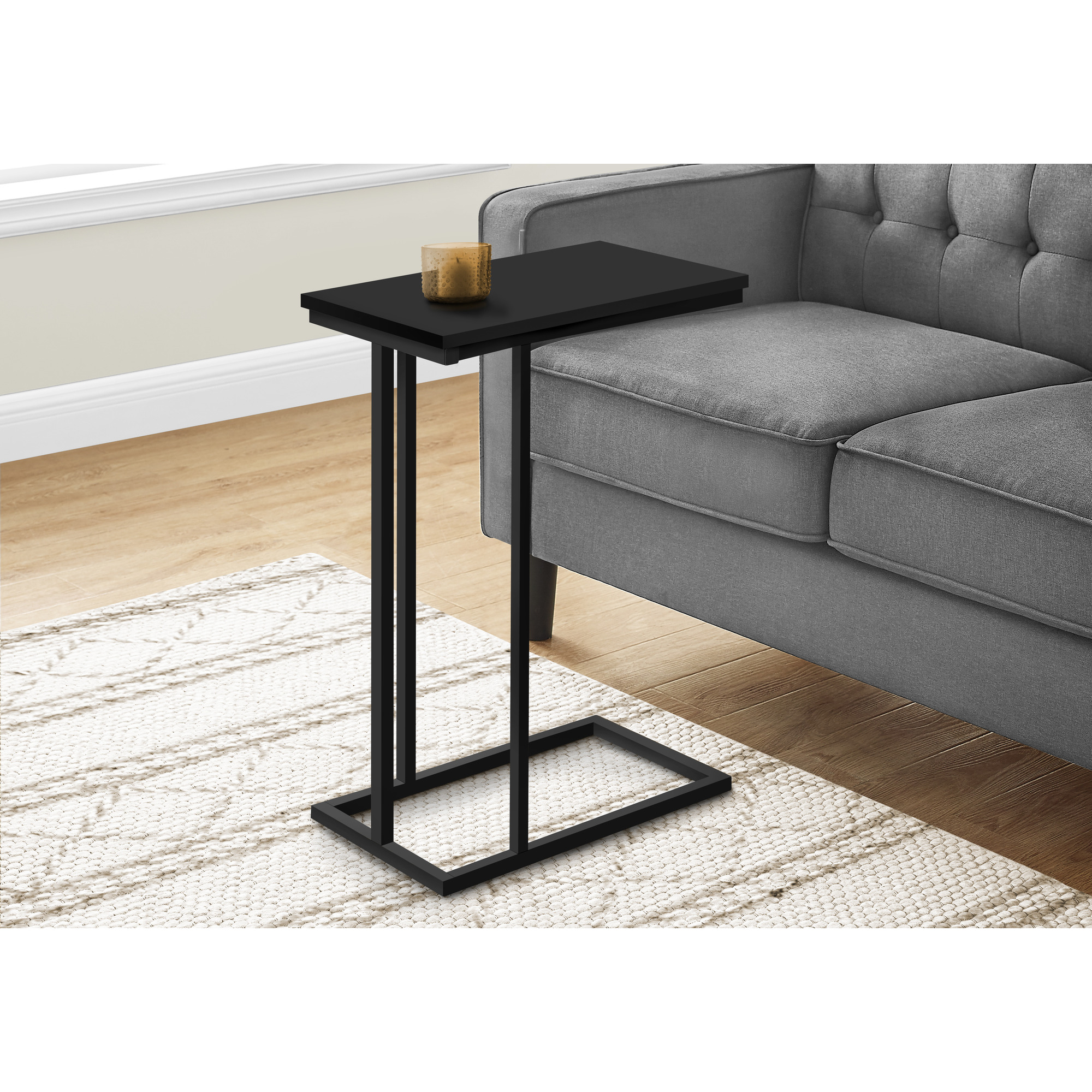 Accent Table  C-Shaped  End  Side  Snack  Living Room  Bedroom  Metal  Laminate  Black  Contemporary  Modern