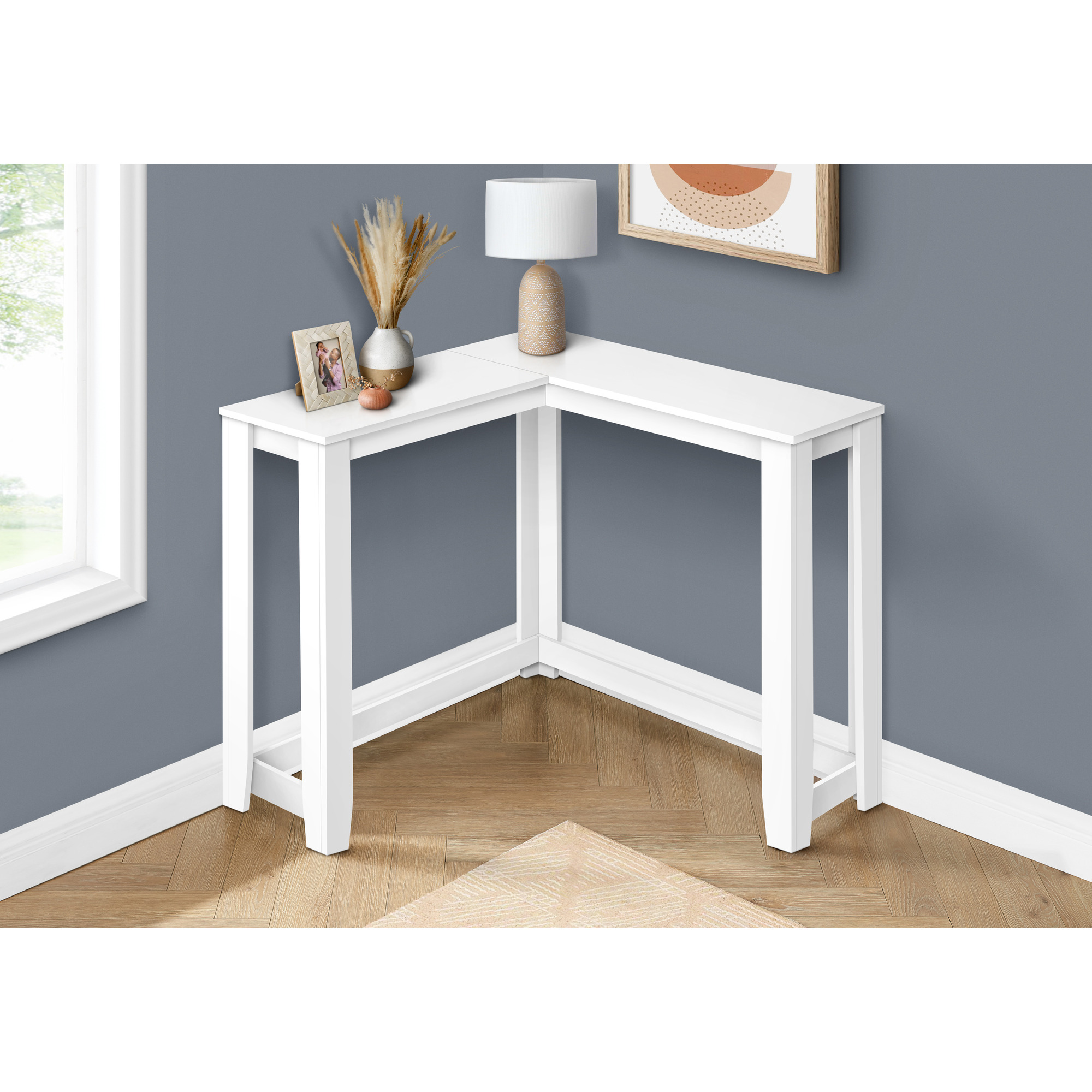 Accent Table  Console  Entryway  Narrow  Corner  Living Room  Bedroom  Laminate  White  Contemporary  Modern