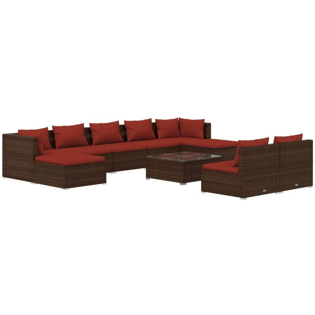 Vidaxl 10 Piece Patio Lounge Set With Cushions Brown Poly Rattan