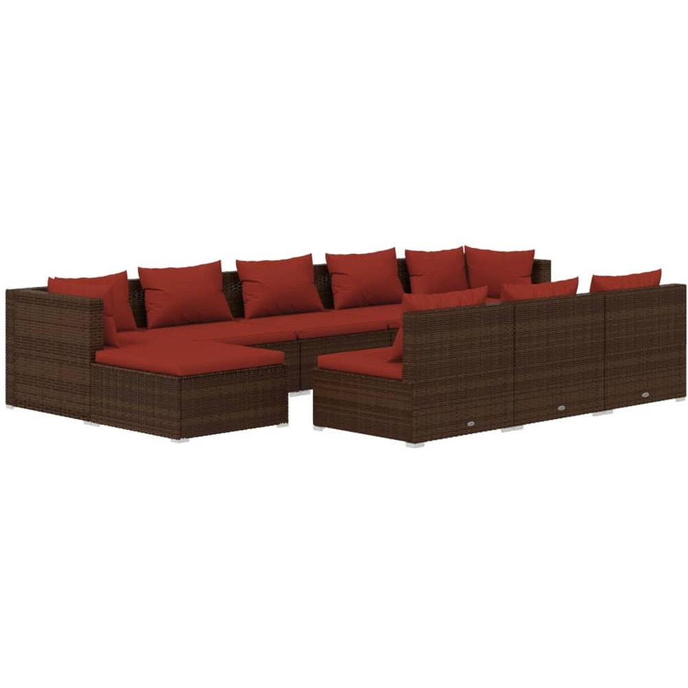 Vidaxl 10 Piece Patio Lounge Set With Cushions Brown Poly Rattan