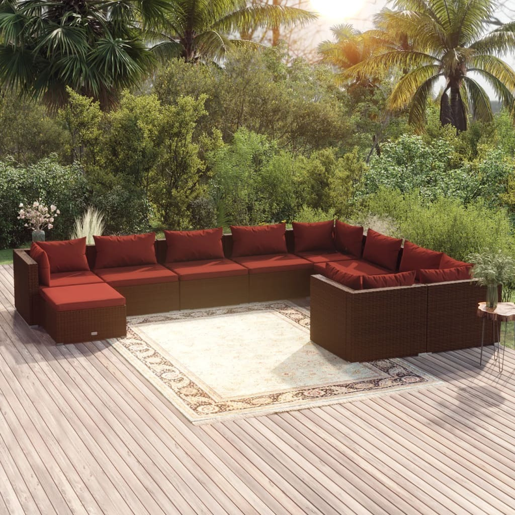 Vidaxl 10 Piece Patio Lounge Set With Cushions Poly Rattan Brown