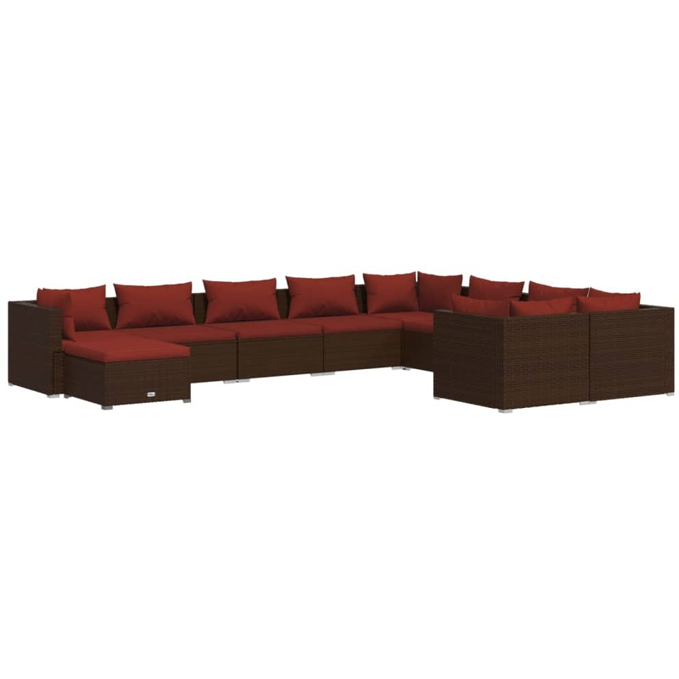 Vidaxl 10 Piece Patio Lounge Set With Cushions Poly Rattan Brown