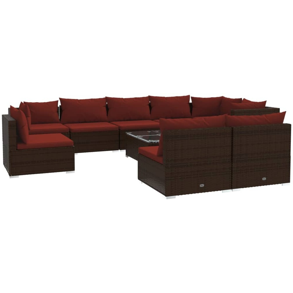 Vidaxl 10 Piece Patio Lounge Set With Cushions Poly Rattan Brown