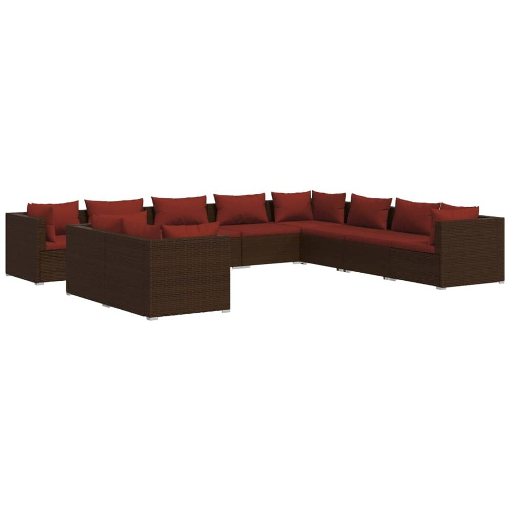 Vidaxl 10 Piece Patio Lounge Set With Cushions Brown Poly Rattan