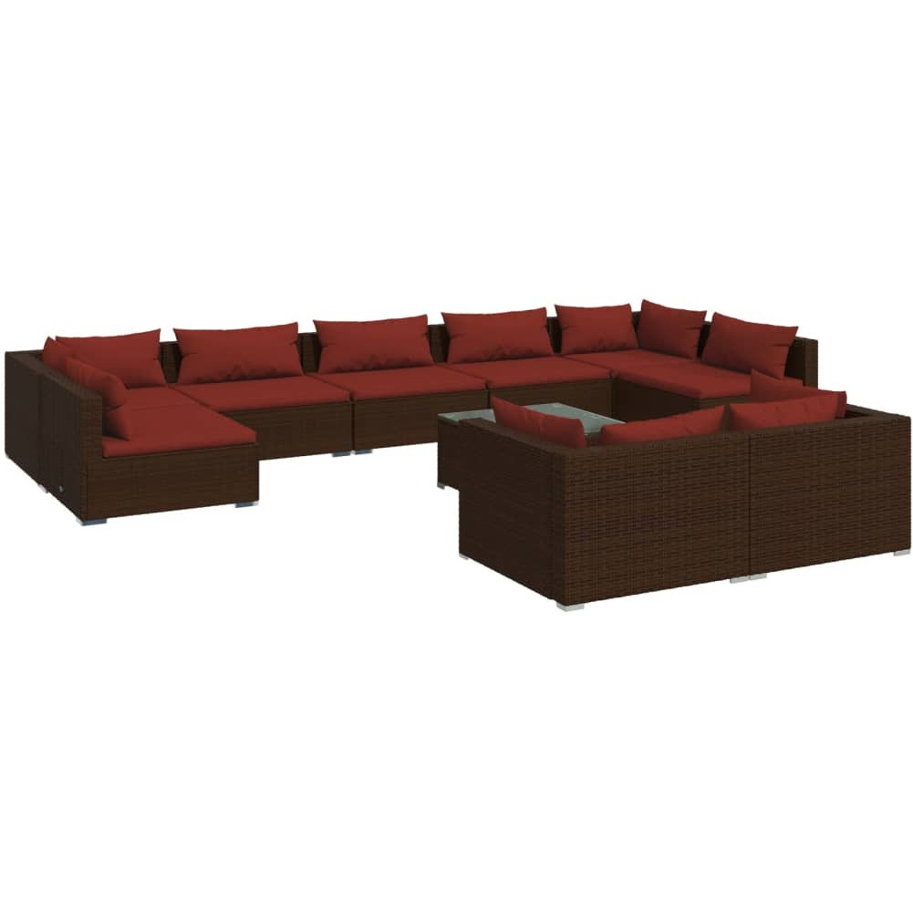 Vidaxl 10 Piece Patio Lounge Set With Cushions Brown Poly Rattan