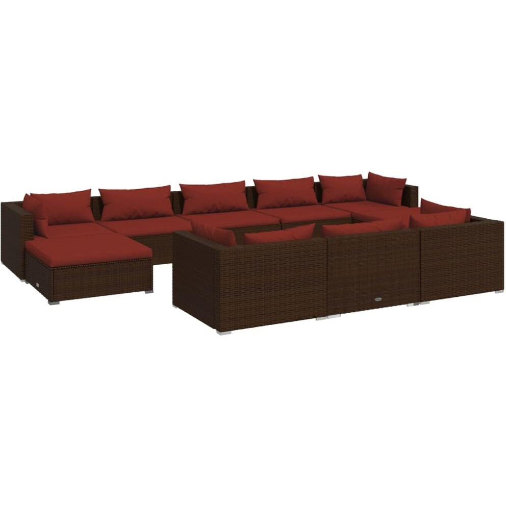 Vidaxl 10 Piece Patio Lounge Set With Cushions Brown Poly Rattan