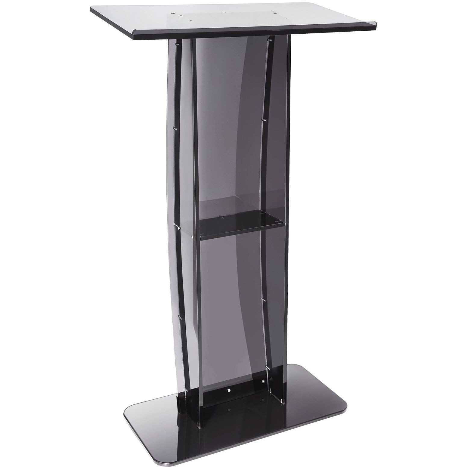 Vevor Acrylic Podium  47"" Acrylic Podium Stand With Wide Reading Surface & Storage Shelf  Floor-Standing Clear Pulpits Acrylic For Church Office School  Black