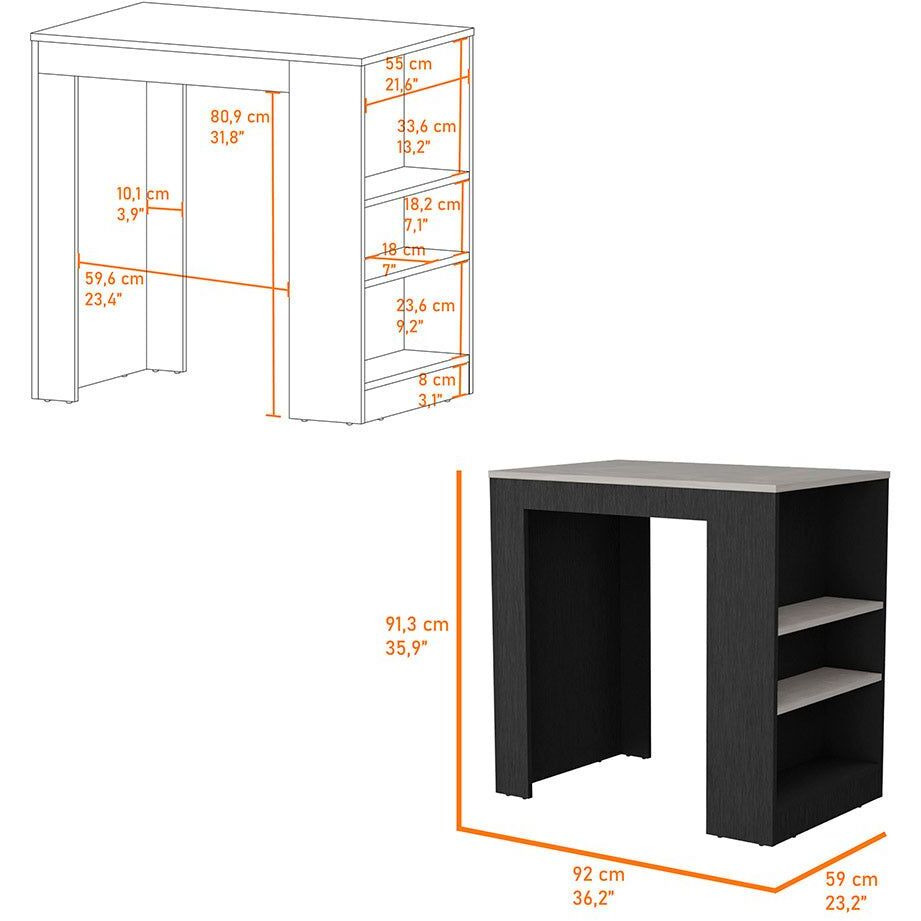 Harlan Kitchen Island  Counter Height Table Top With 3-Side Shelf