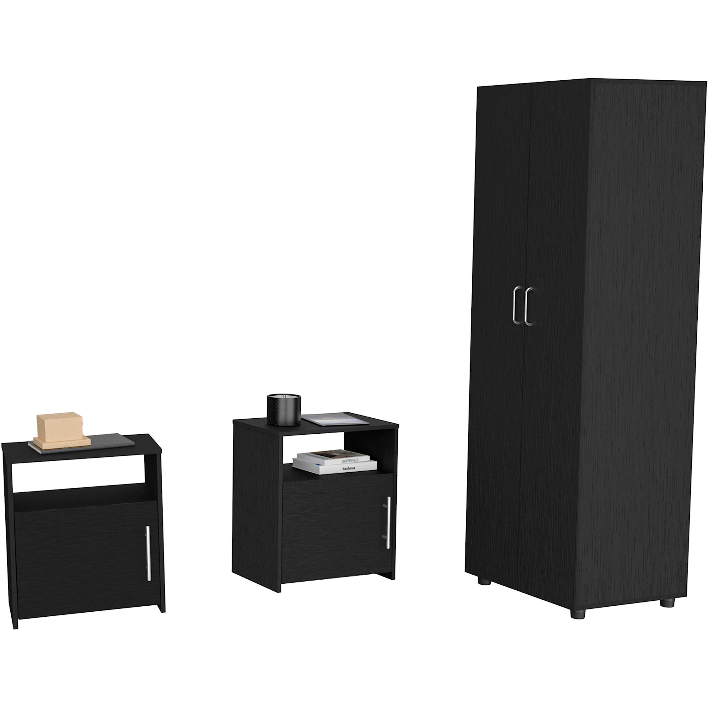 Allen 3 Piece Bedroom Set  London Armoire + 2 Omaha Nightstands   Black