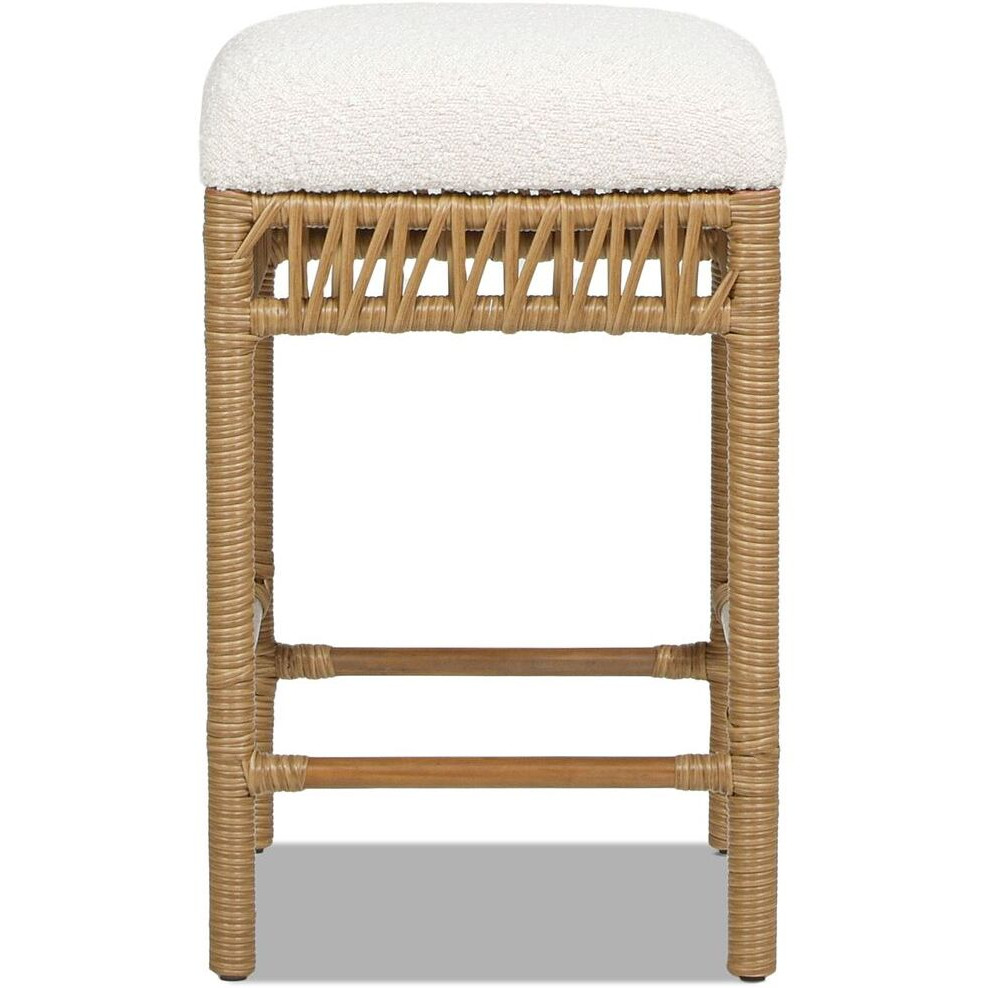 Lucia 25.5"" Backless Upholstered Counter Stool With Resin Rattan Frame  Ivory White Boucle