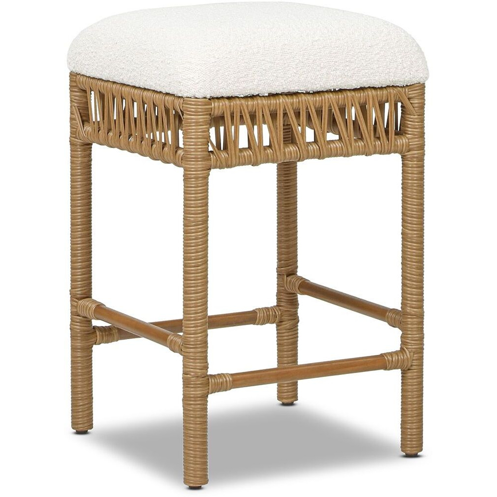 Lucia 25.5"" Backless Upholstered Counter Stool With Resin Rattan Frame  Ivory White Boucle