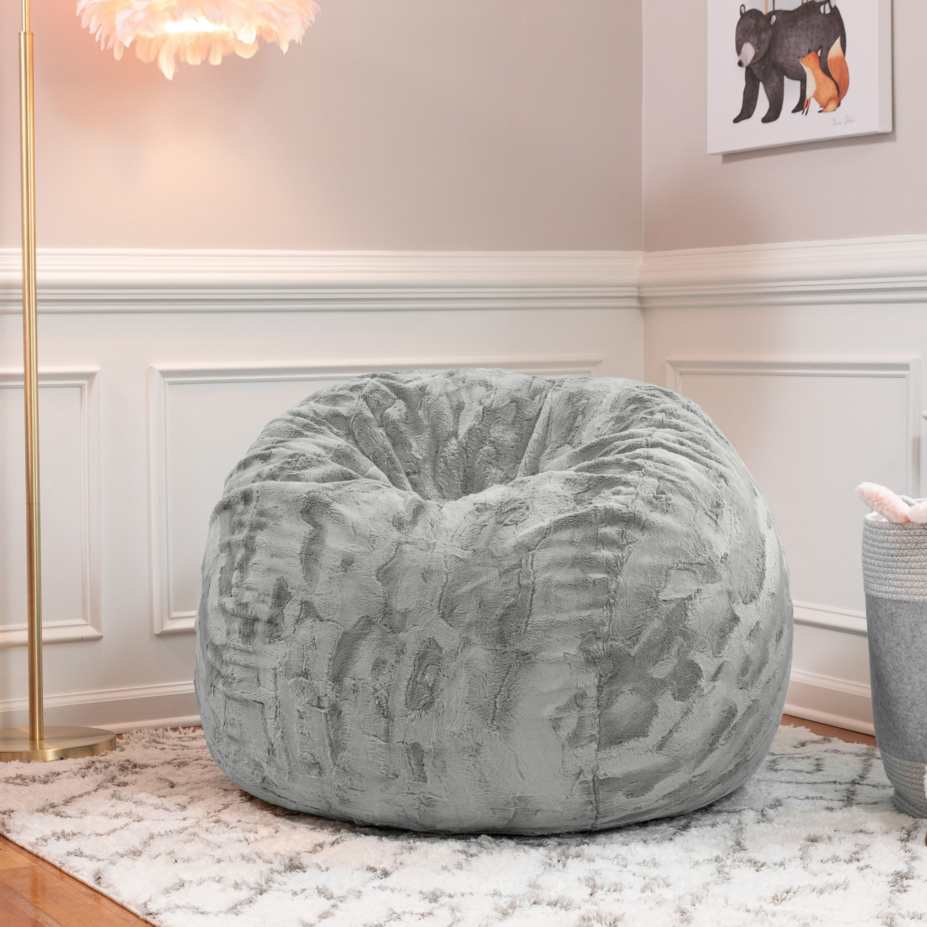 Jaxx Saxx 3 Foot Bean Bag Chair - Faux Fur - Fun Colors  Silver