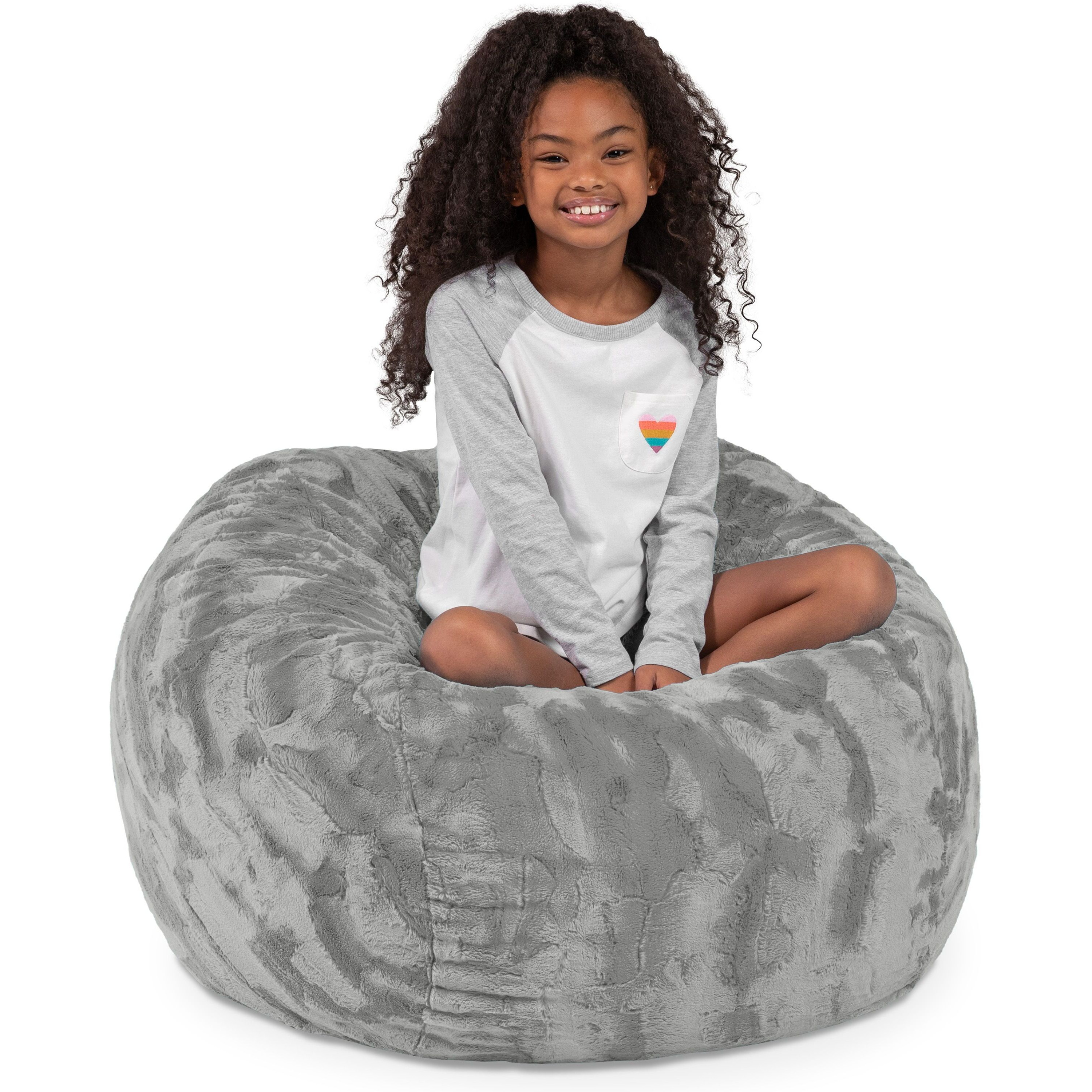 Jaxx Saxx 3 Foot Bean Bag Chair - Faux Fur - Fun Colors  Silver