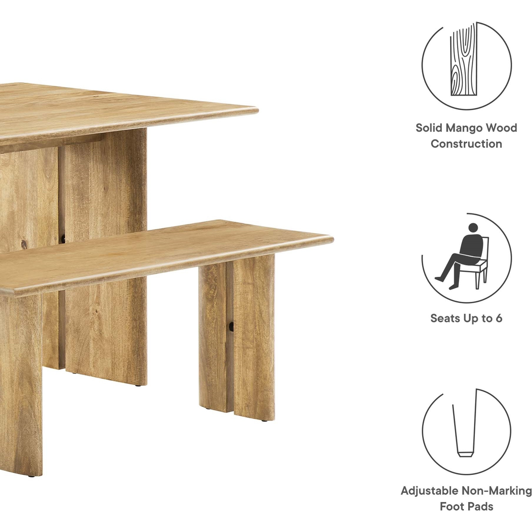 Amistad 60"" Wood Dining Table And Bench Set