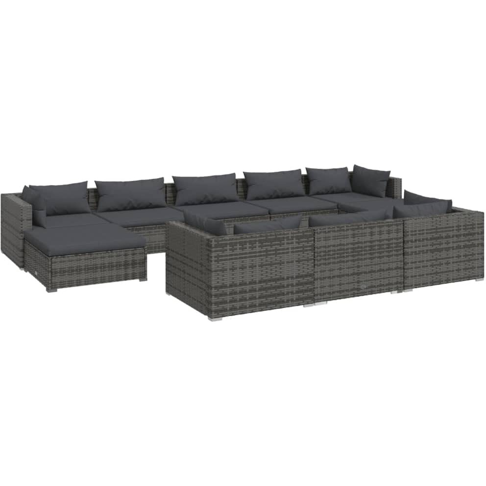 Vidaxl 10 Piece Patio Lounge Set In Gray And Anthracite With Modular Design  Cushions Included  Comfy Seats  Sturdy Construction  Water Resistant  Easy To Assemble