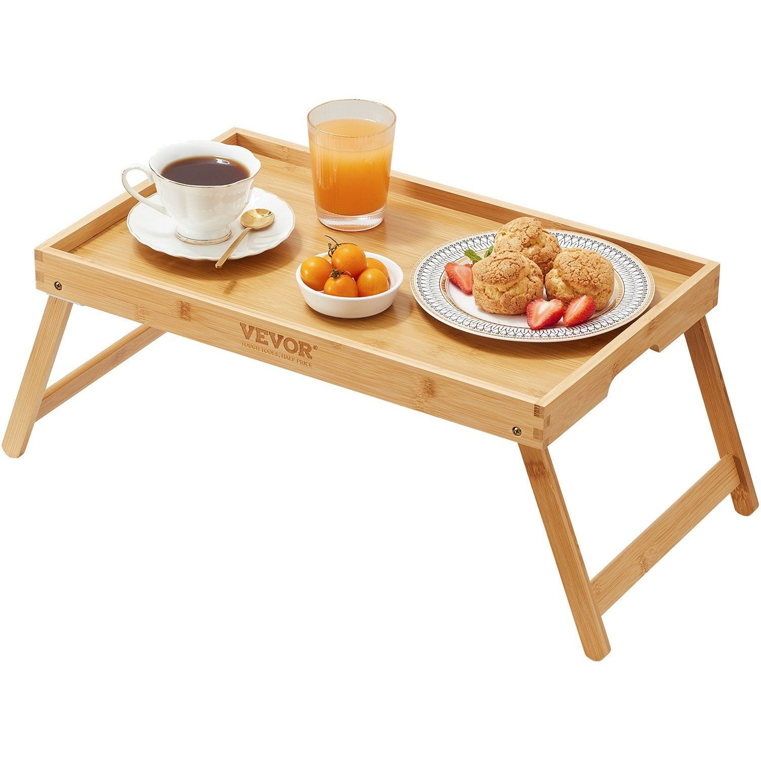 Vevor Bed Tray Table With Foldable Legs  Bamboo Breakfast Tray For Sofa  Bed  Eating  Snacking  And Working  Folding Serving Laptop Desk Tray  Portable Food Snack Platter For Picnic  19.7"" X 11.8""