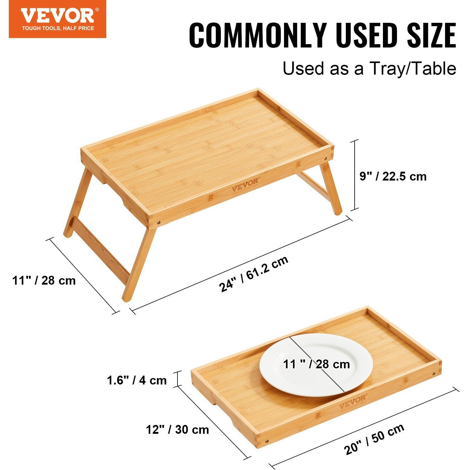 Vevor Bed Tray Table With Foldable Legs  Bamboo Breakfast Tray For Sofa  Bed  Eating  Snacking  And Working  Folding Serving Laptop Desk Tray  Portable Food Snack Platter For Picnic  19.7"" X 11.8""