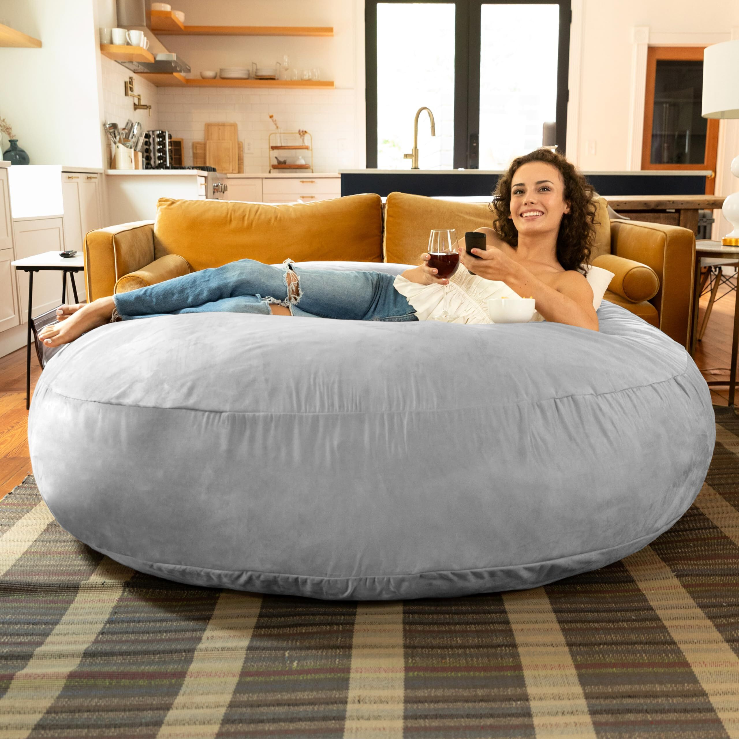 Jaxx 6 Foot Cocoon - Large Bean Bag Chair For Adults  Microsuede Platinum